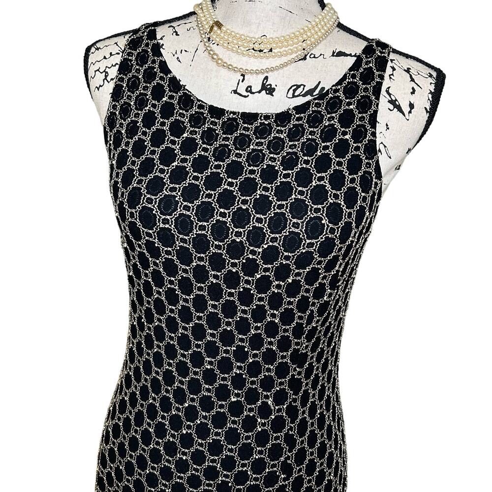 Vintage Maxi Dress Black Beaded Embroidered Sleeveless Slit 80s 90s Gothic - Picture 4 of 12